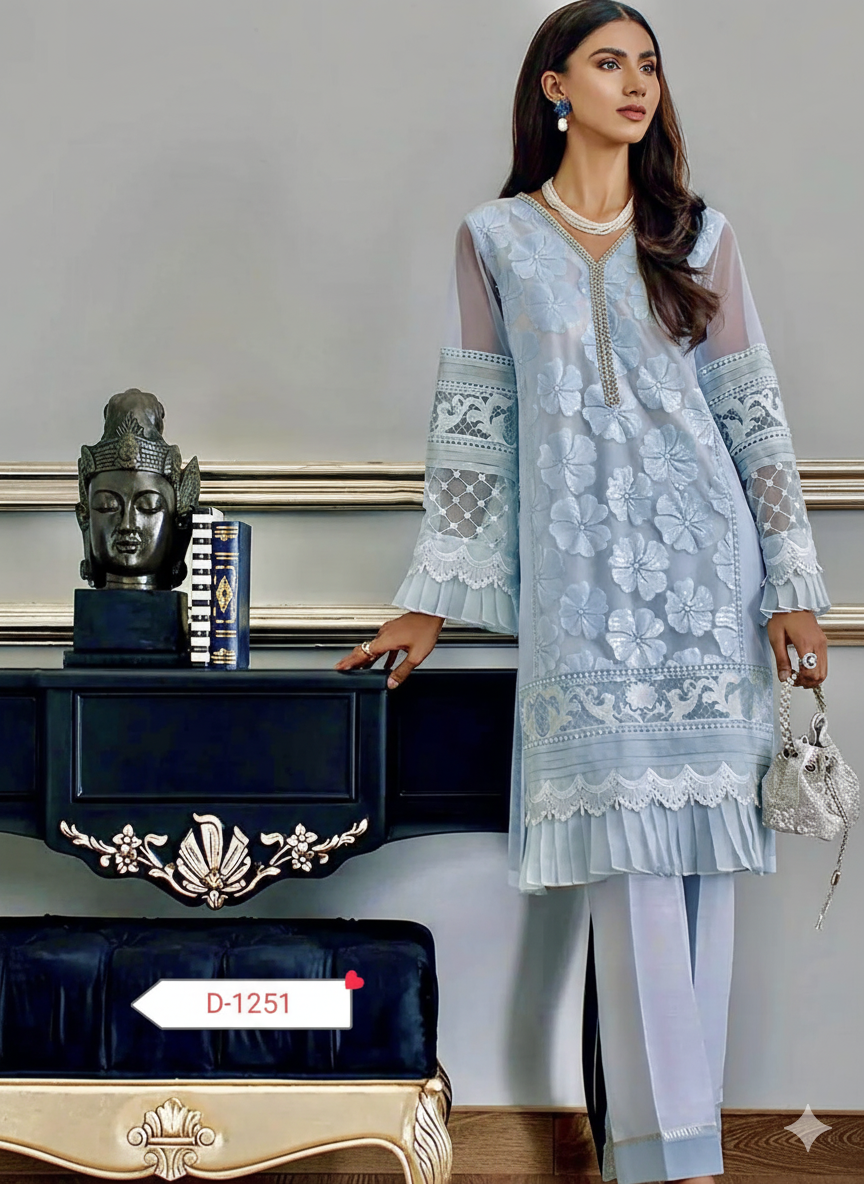 Agha Noor Hand-Embellished Organza Dress  New Arrivals-3- Pic Suit FBL