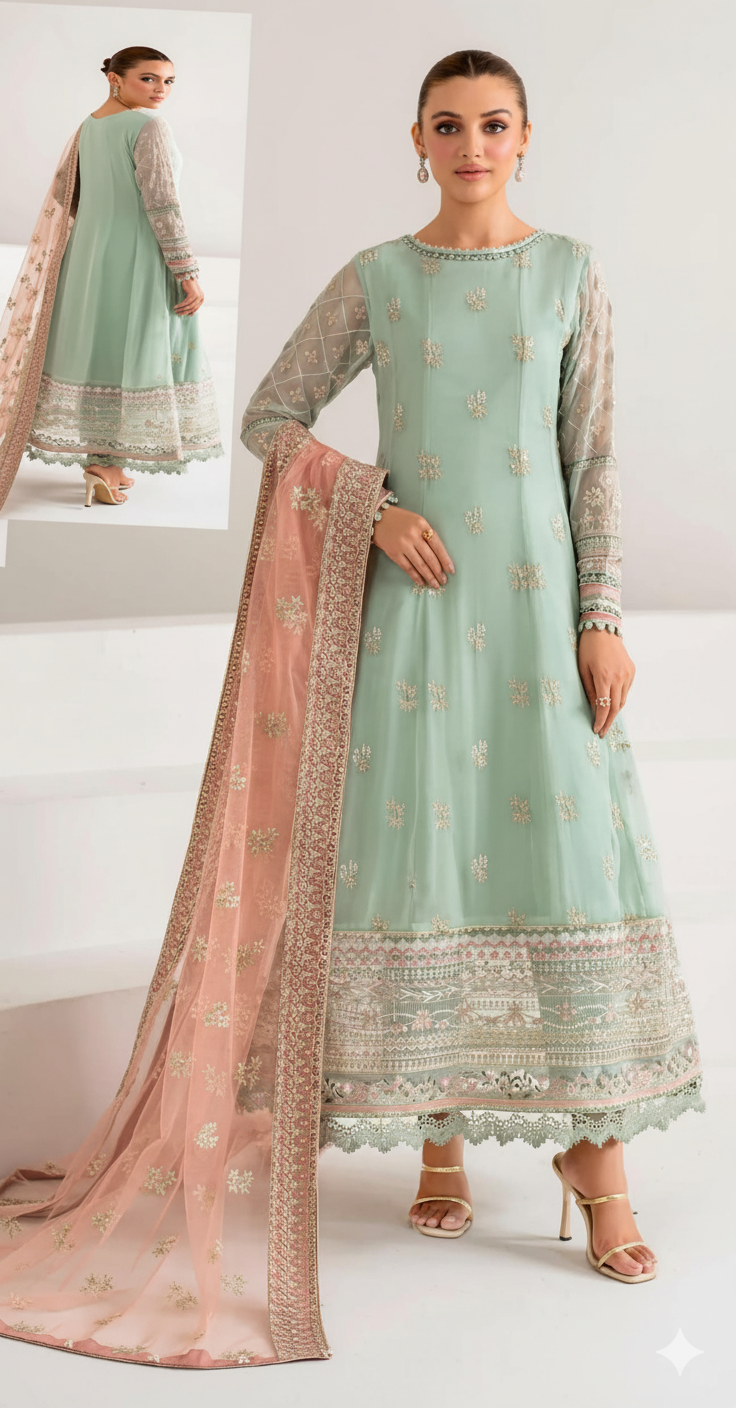 Brand: XENIA Chiffon 2025–2026 Luxury Unstitched 3-Piece Suit FBL