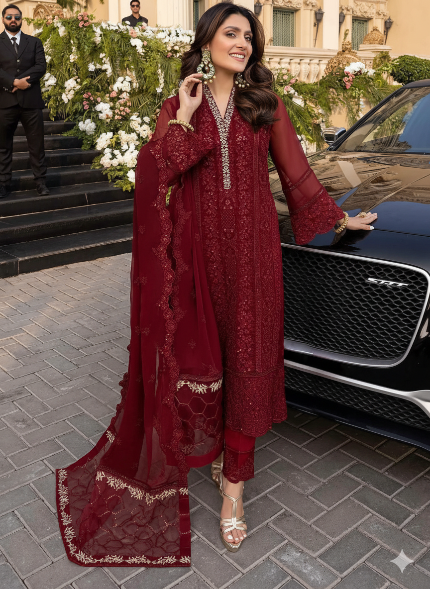 AZURE Chiffon Embroidered Luxury Collection 3-Piece Unstitched Outfit MR