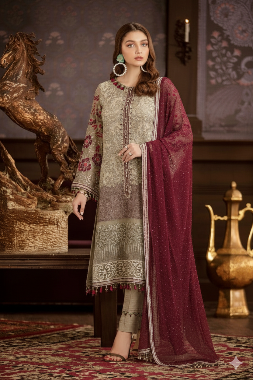FLOSSIE Chiffon Embroidered Formal Unstitched 3-Piece MR