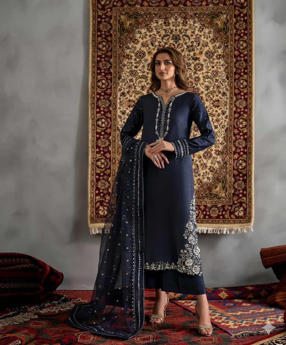 IZNIK Shamooz Silk Embroidered & Hand-Embellished Luxury Unstitched 3-Piece MR