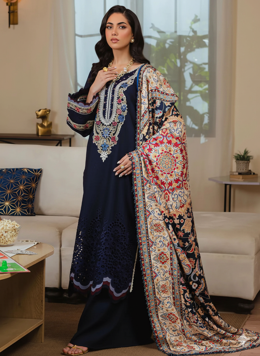 Dhanak – Premium Embroidered Collection 3 Pic Suit AB