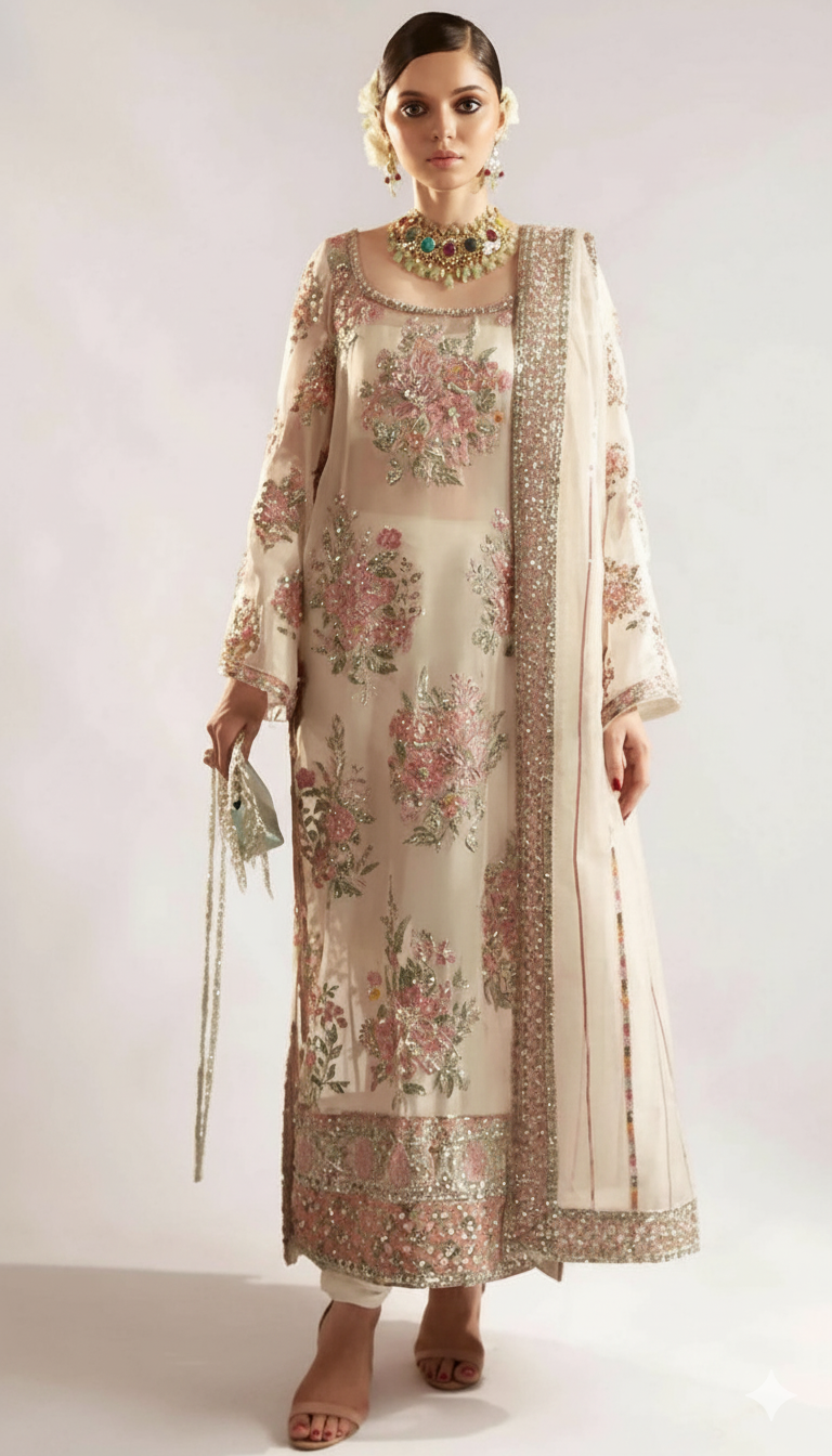 Original Pure Organza Embroidered Luxury Dress AB