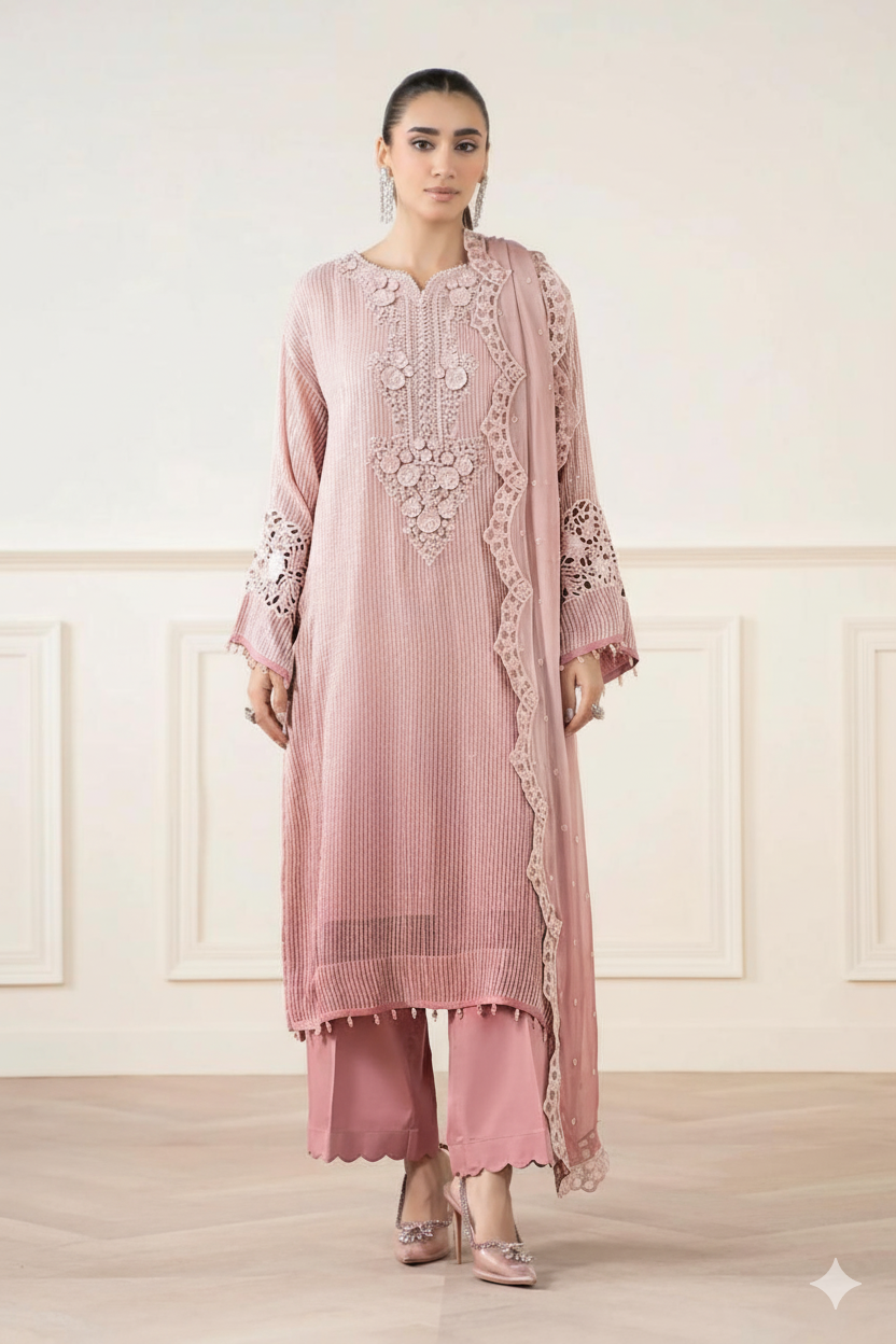✨  MARIA.B Luxury Chiffon Collection ✨  Premium Tie-Dyed Embroidered 3PC Suit FBL