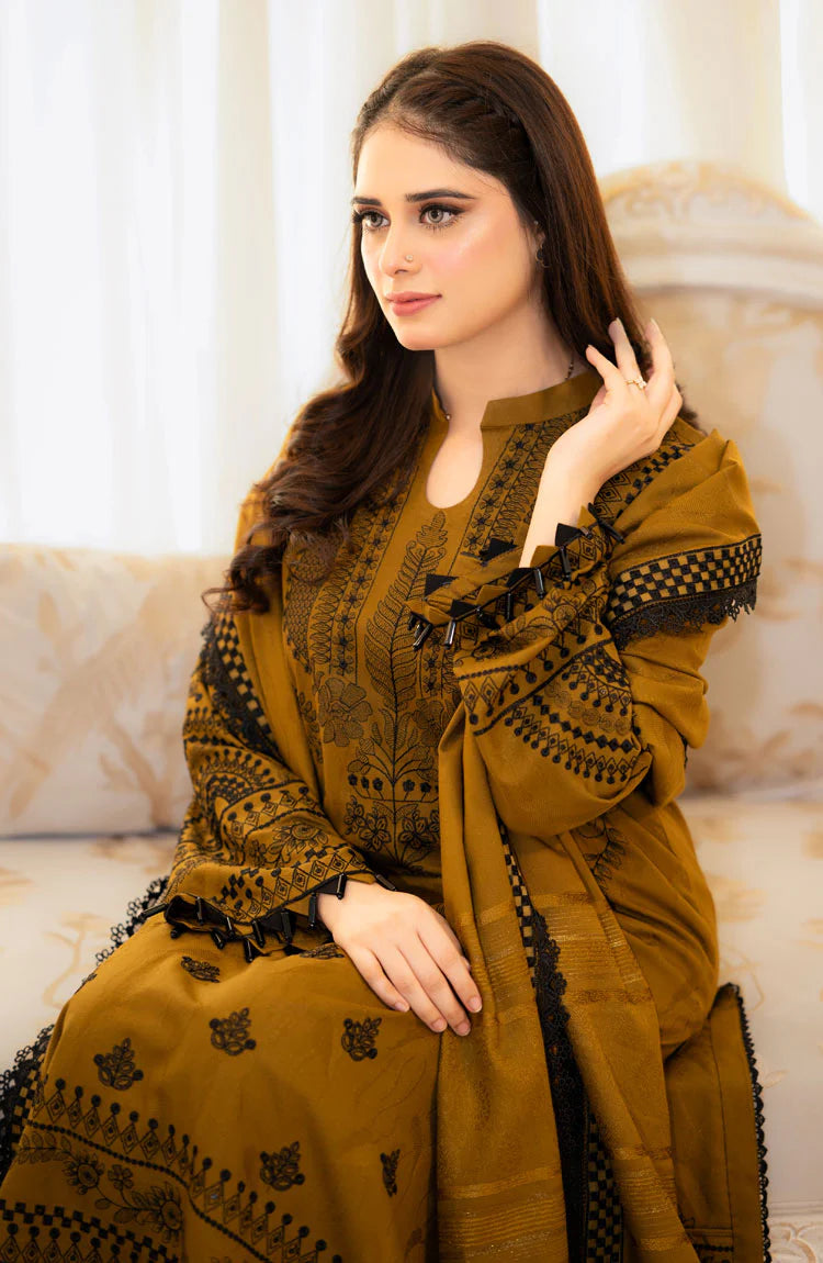 LIBAAS Most Demanding Edition – 3PC Unstitched Embroidered Dhank Suit AB