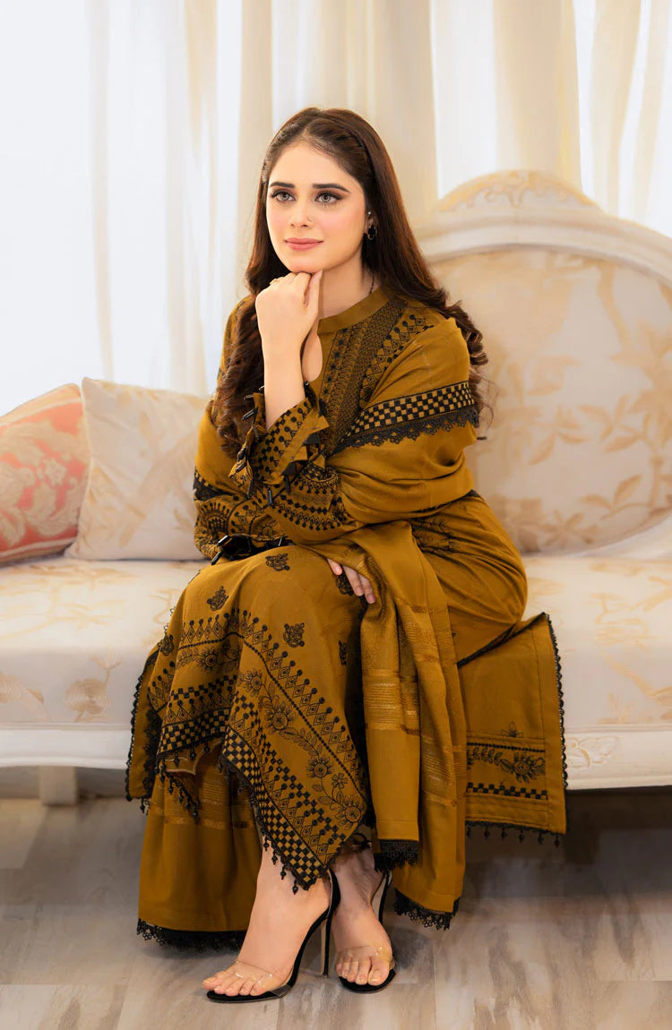 LIBAAS Most Demanding Edition – 3PC Unstitched Embroidered Dhank Suit AB