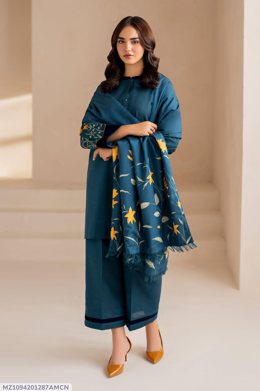 Embroidered Lawn 3-Piece Suit – Blue