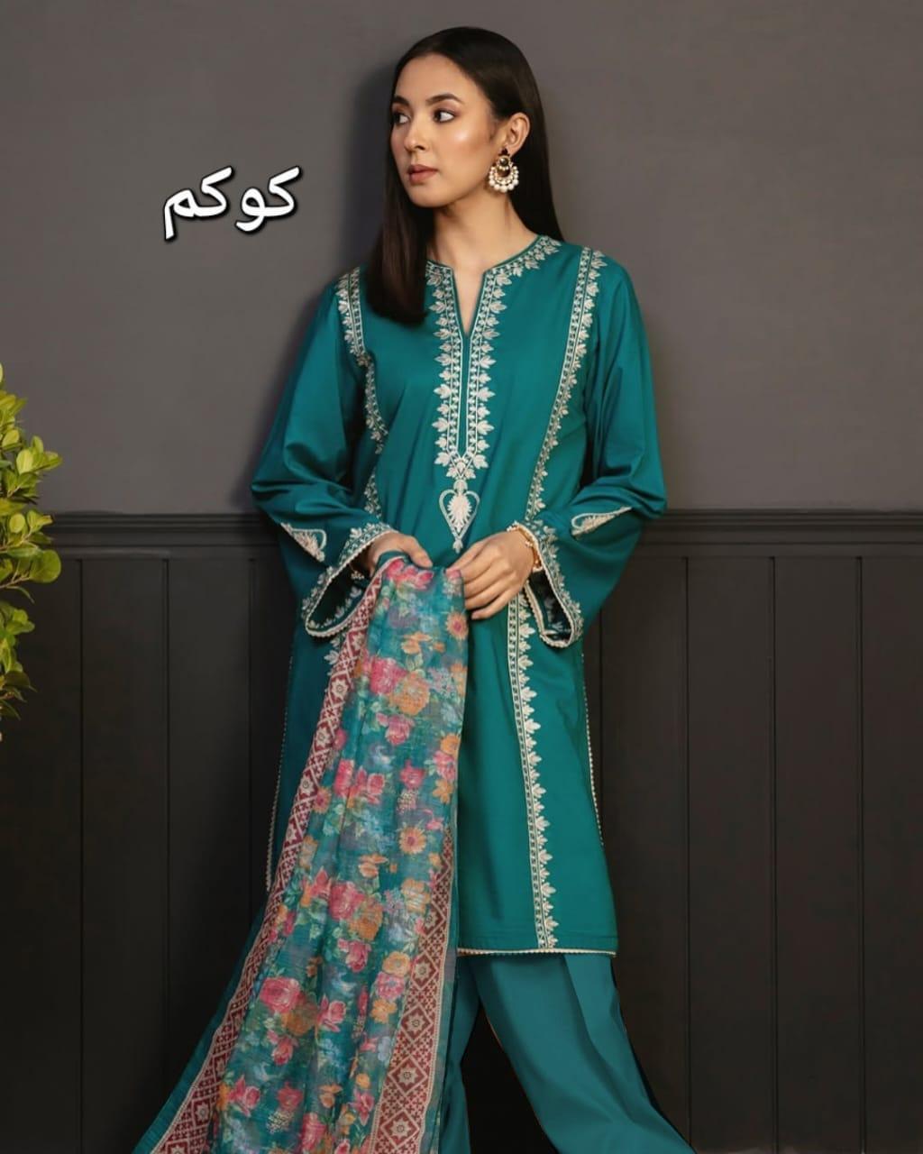 Embroidered Lawn 3-Piece Suit – Blue