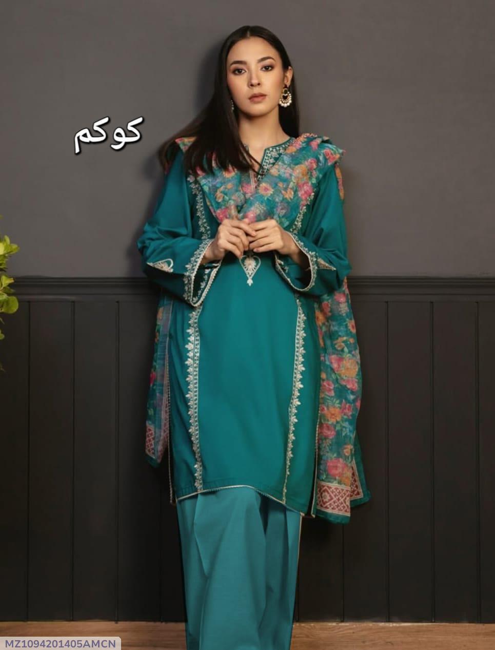Embroidered Lawn 3-Piece Suit – Blue