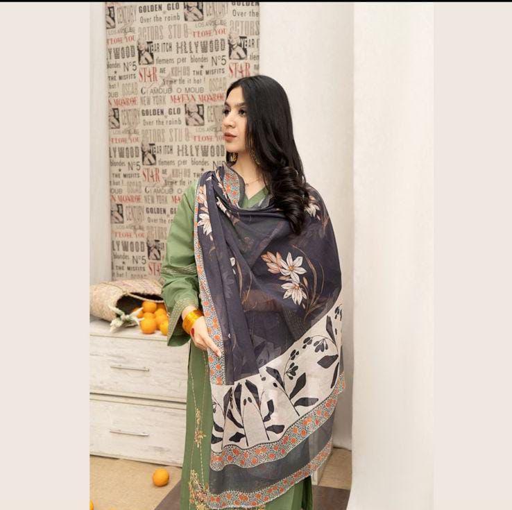 Embroidered Dhanak 3- Unstitched Piece Suit – Green