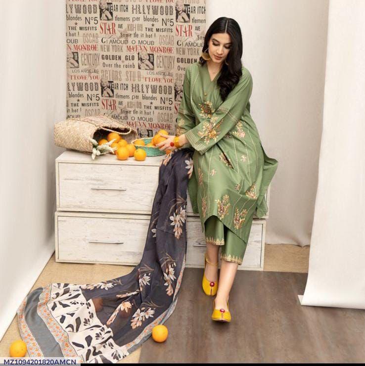 Embroidered Dhanak 3- Unstitched Piece Suit – Green