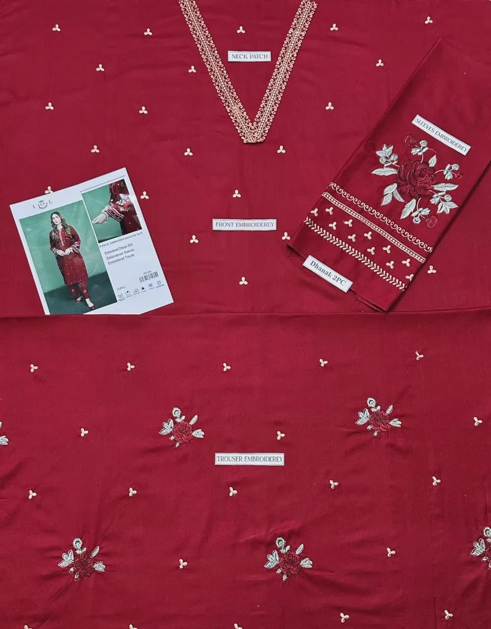 Dhanak Embroidered 2-Piece Unstitched Suit – Maroon