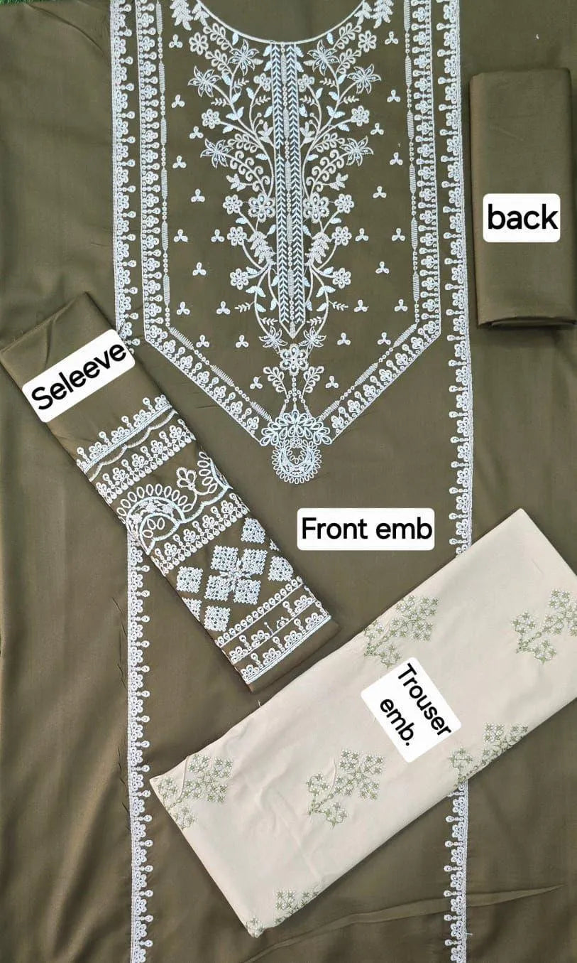Pcs Women's Unstitched Embroidered Suit
