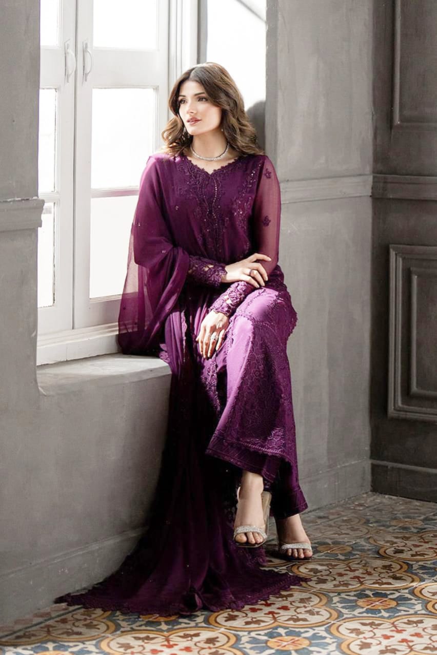 AZURE Chiffon Embroidered Sequin Luxury Unstitched 3-Piece MR