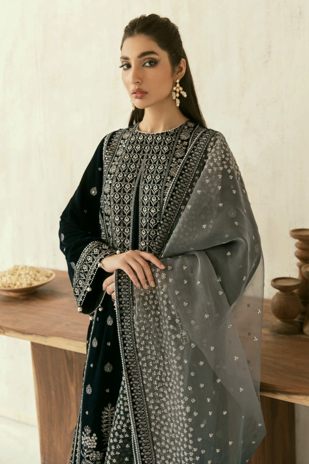 BRAND:JAZMIN velvet embroidered sequence luxury unstitched 3pc✓MR