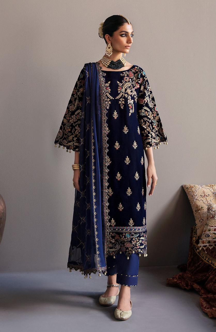 BRAND:EMAN ADEEL velvet embroiderd hand emblished luxury unstitched 3pc✓MR