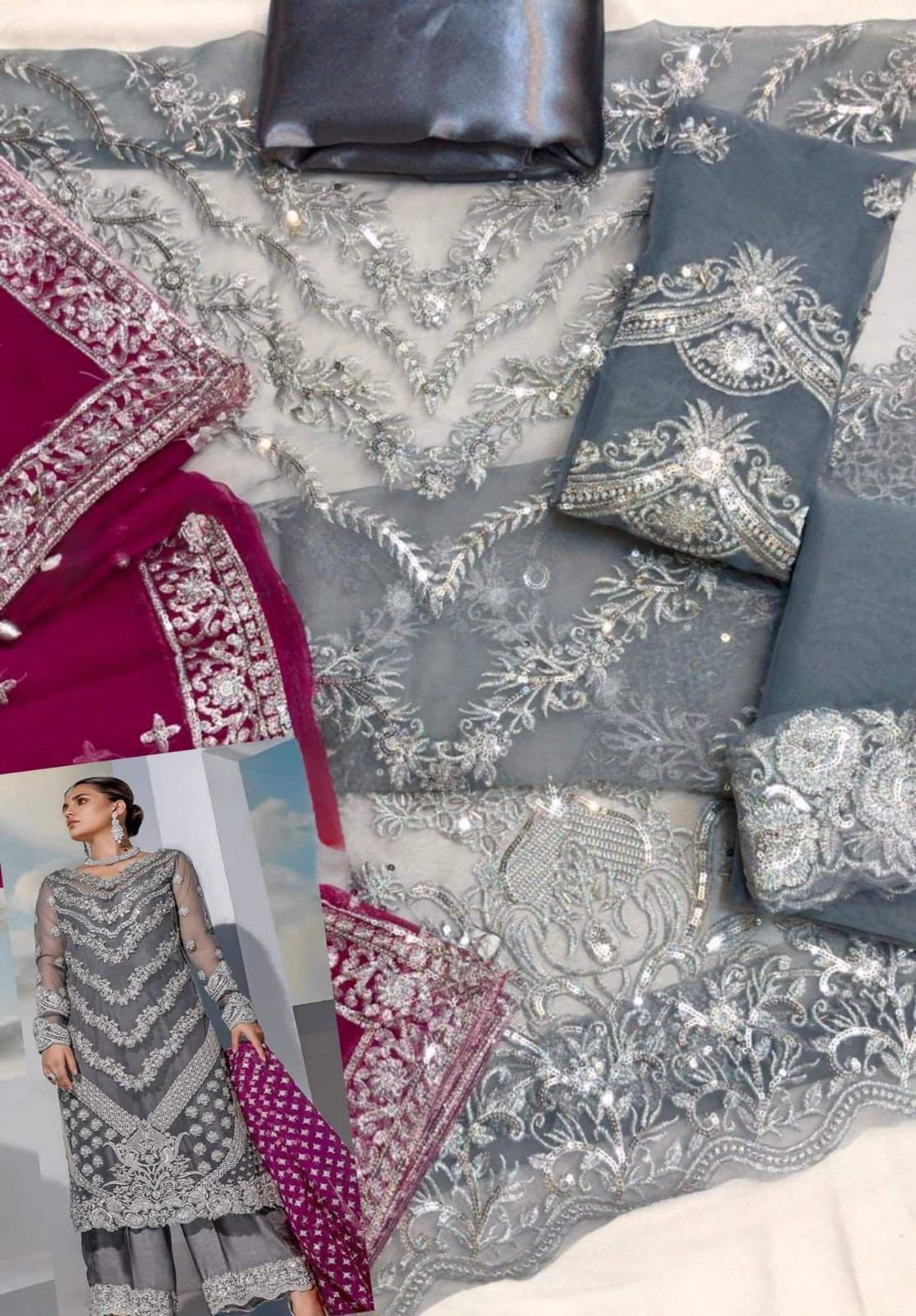 ZAINAB CHOTTANI Luxury Organza Embroidered Sequin Unstitched 3PC Suit MR