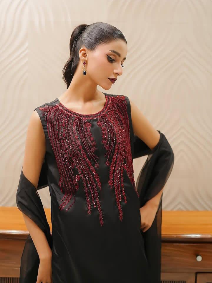 Party Wear Organza Handworked Embroidered Unstitched 3PC Suit MR