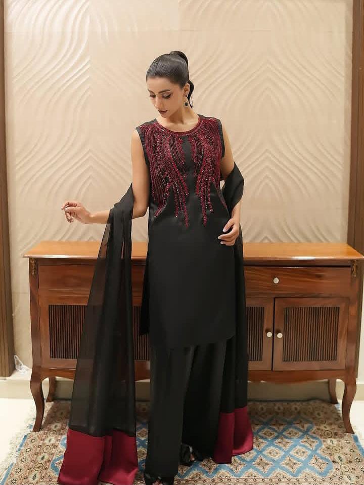 Party Wear Organza Handworked Embroidered Unstitched 3PC Suit MR
