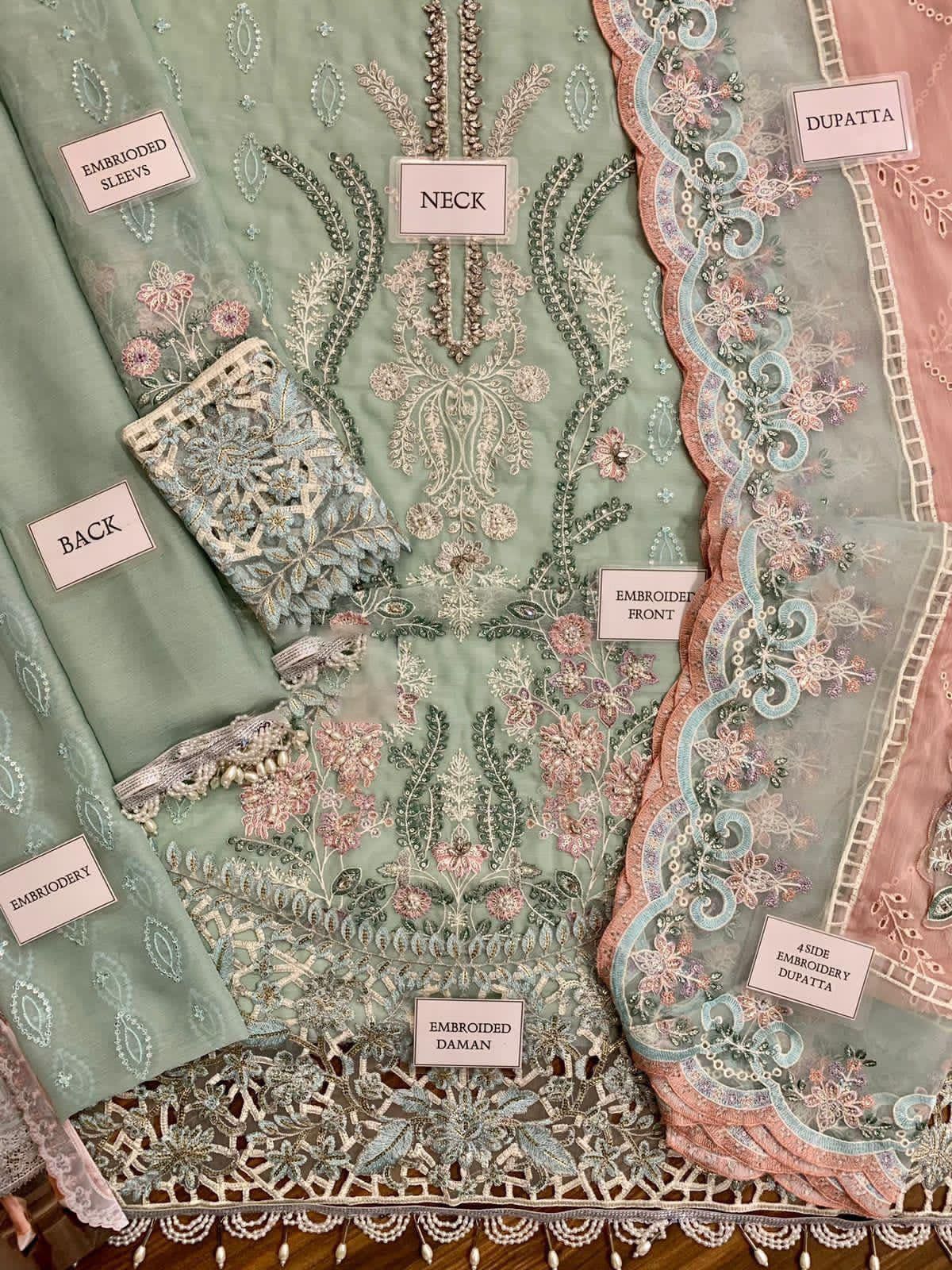 Luxury Chiffon Embroidered – Unstitched 3-Piece Suit Hand Embellished Masterpiece FBL