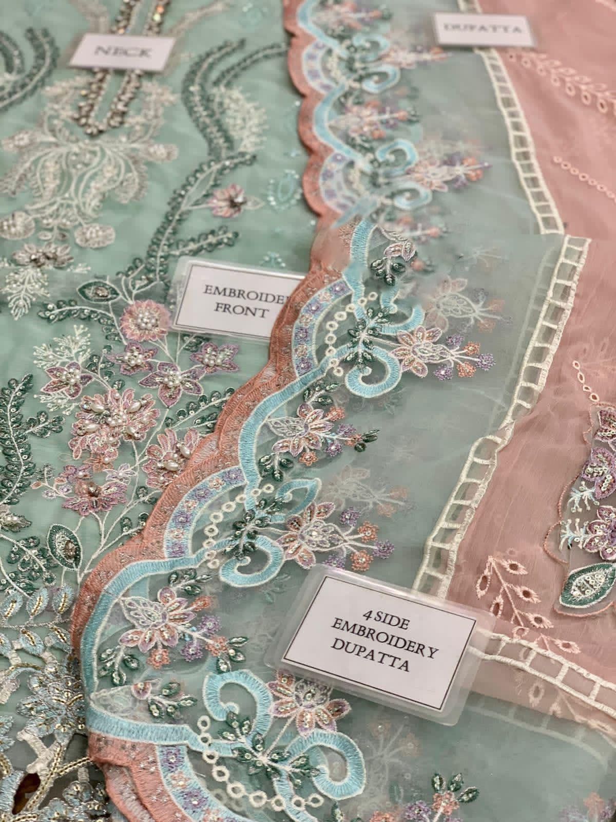 Luxury Chiffon Embroidered – Unstitched 3-Piece Suit Hand Embellished Masterpiece FBL