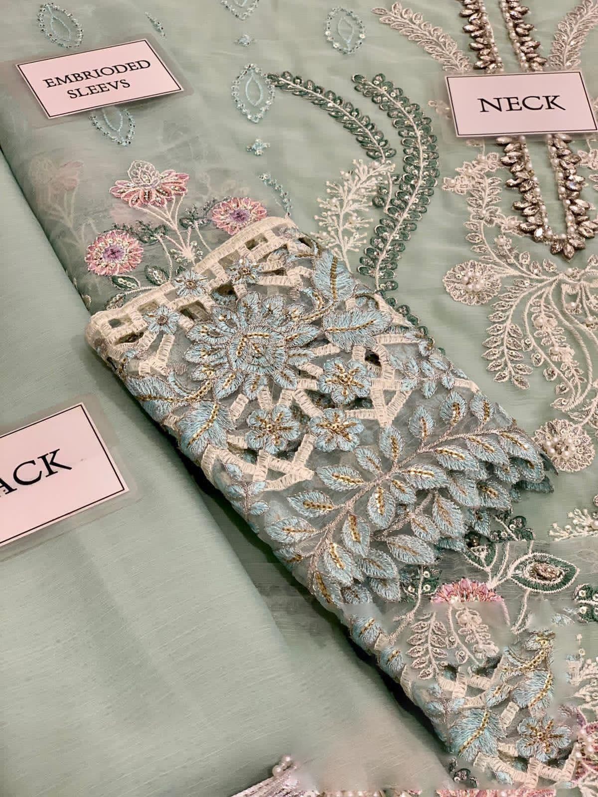 Luxury Chiffon Embroidered – Unstitched 3-Piece Suit Hand Embellished Masterpiece FBL