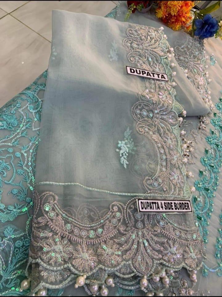 Brand: FLOSSIE Cationic Chiffon & Boski Malai  Luxury Unstitched 3-Piece Suit FBL