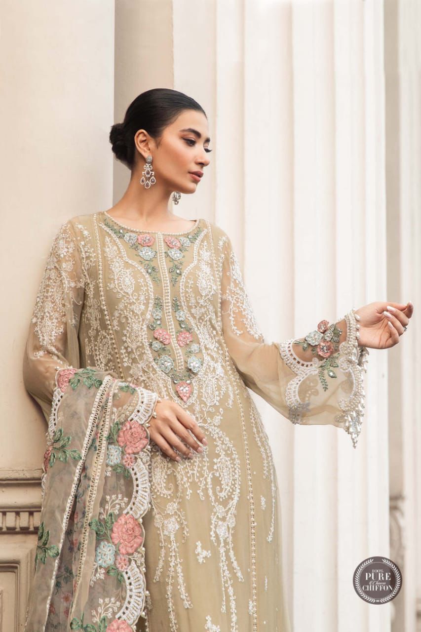 MARIA.B Chiffon Embroidered & Hand-Embellished Luxury Unstitched 3-Piece MR