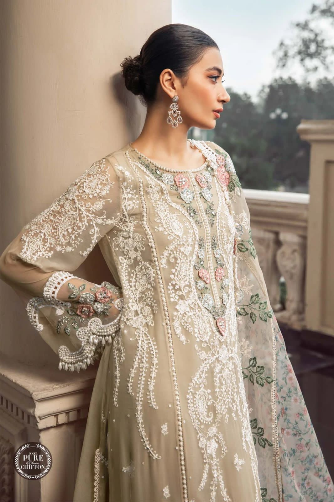 MARIA.B Chiffon Embroidered & Hand-Embellished Luxury Unstitched 3-Piece MR
