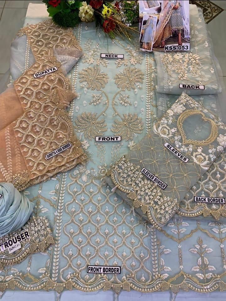 AGHA NOOR Luxury Organza ✨  Embroidered Unstitched 3PC Suit MR