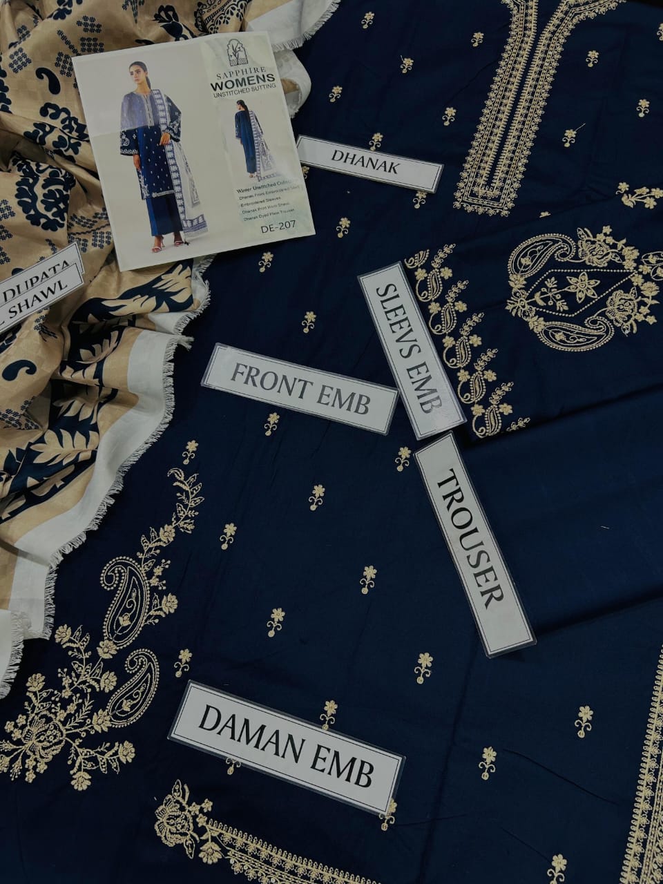 New Arrival – Premium Air-Jet Dhanak 3PC Embroidered Suit FBL