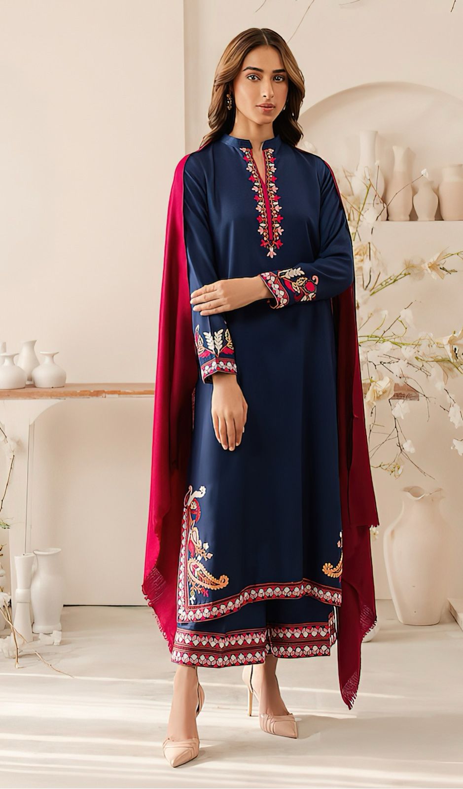 Urge Winter 2025 Hot Collection – Dhanak Embroidered 3PC Suit AB