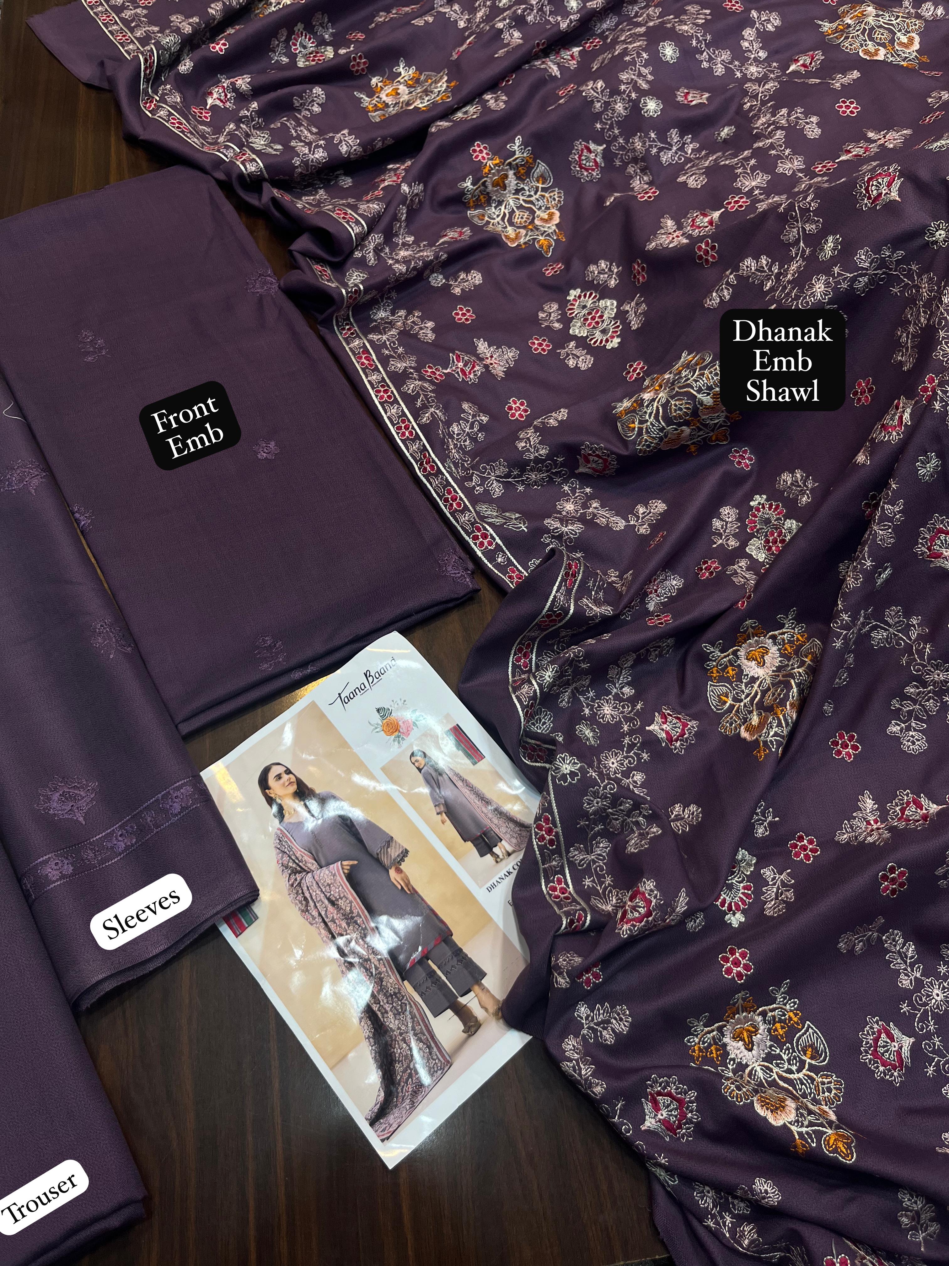 Tana Bana Winter 2025 – Dhanak Embroidered 3PC Unstitched Suit AB