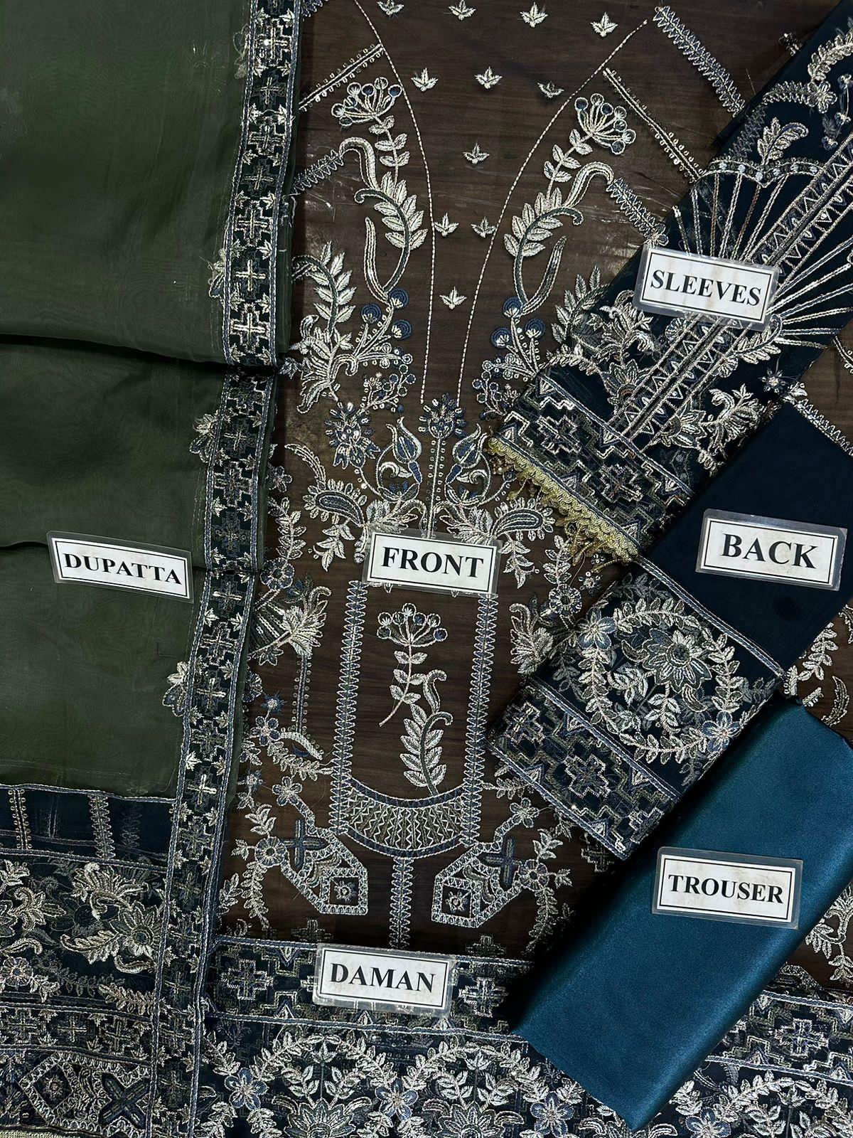FARASHA Embroidered Organza Luxury Unstitched 3PC Suit AB