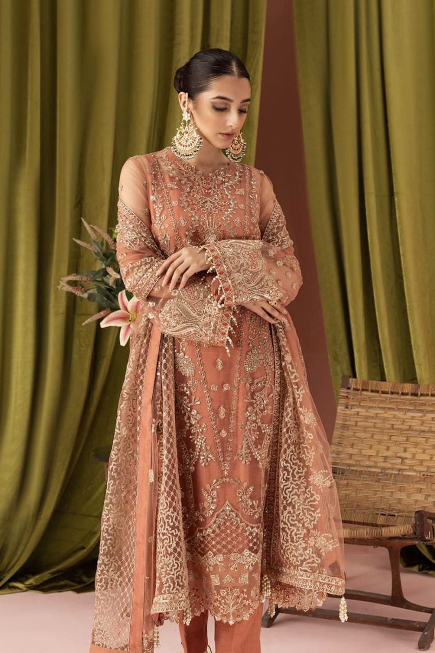 AIK ATELIER Net Embroidered Moti Work Luxury Unstitched 3-Piece MR