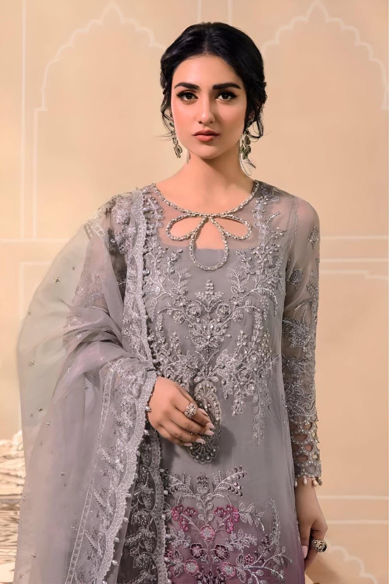 Maria B Organza Embroidered Hand-Embellished Luxury Collection 3-Piece Unstitched Suit MR