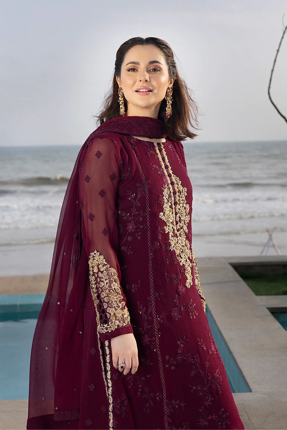 Azure Luxury Chiffon Embroidered Collection- 3-Piece Unstitched Suit MR