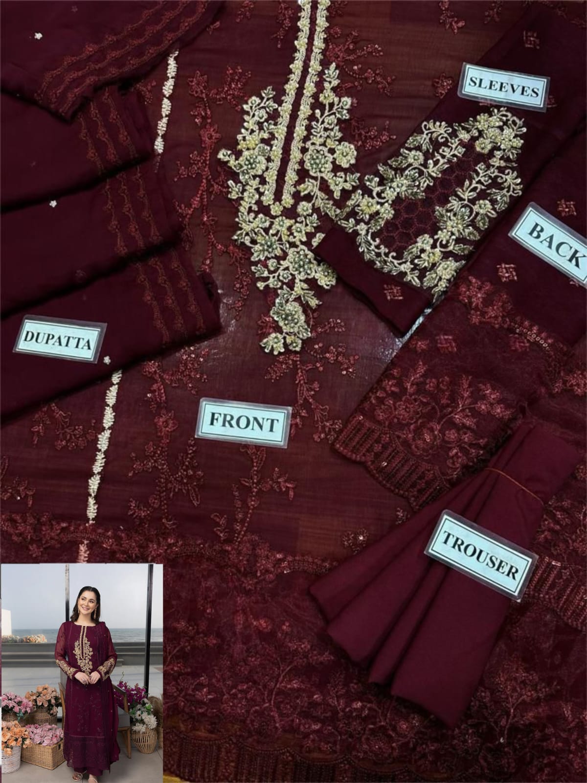 Azure Luxury Chiffon Embroidered Collection- 3-Piece Unstitched Suit MR
