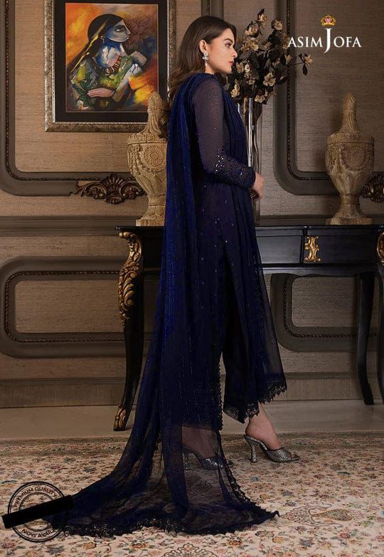 Asim Jofa Chiffon Embroidered Sequence -3-Piece Unstitched Suit  MR