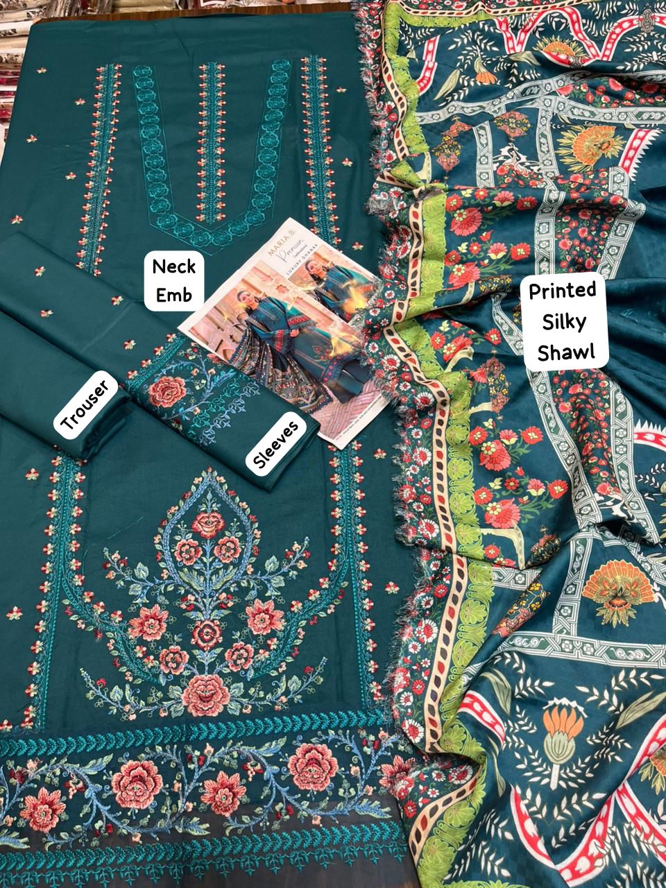 Maria B Winter 2025 Hot Collection premium Dhanak  3-piece embroidered suit AB