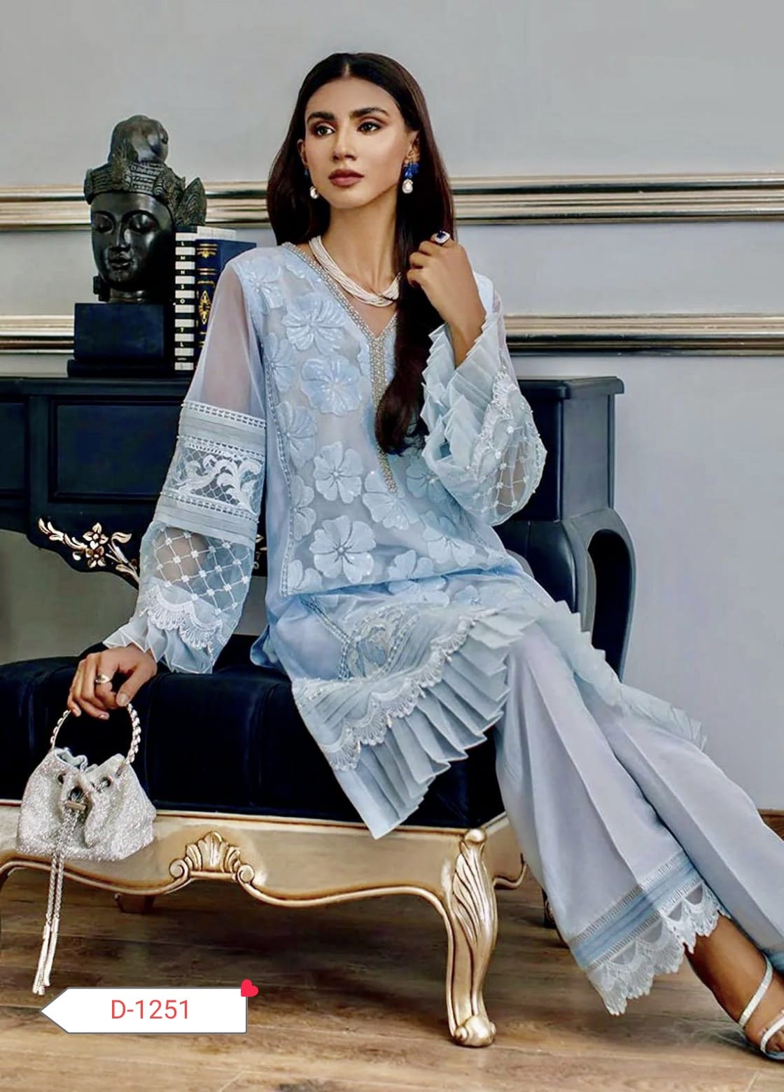 Agha Noor Hand-Embellished Organza Dress  New Arrivals-3- Pic Suit FBL