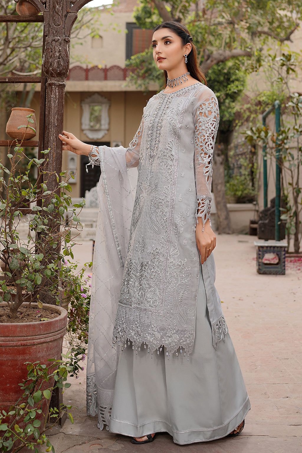 MARYAM’S Organza Embroidered Hand-Embellished Luxury Unstitched 3-Piece Suit MR