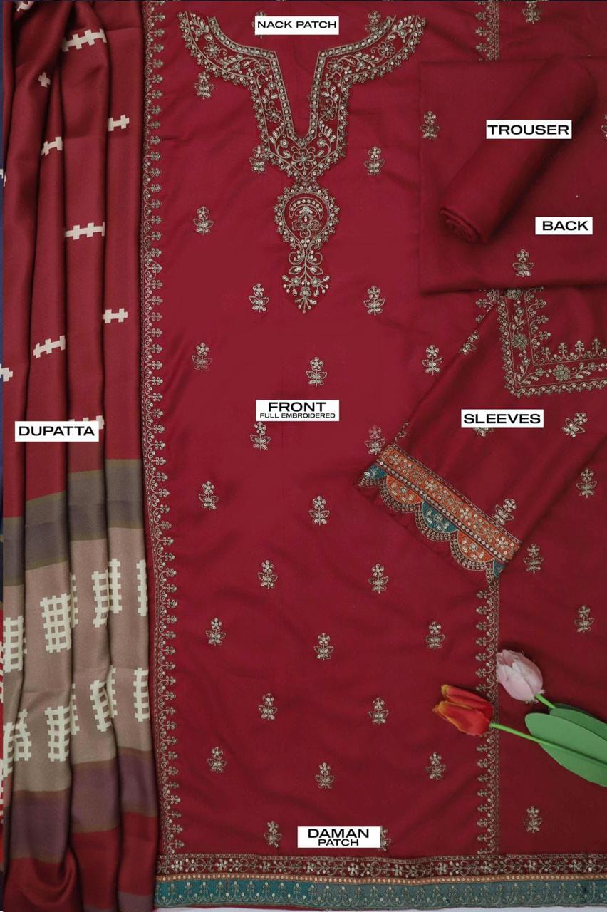 Maria B 3PC Winter 2025 Collection – Premium Dhanak Fabric  Embroidered Suit  AB