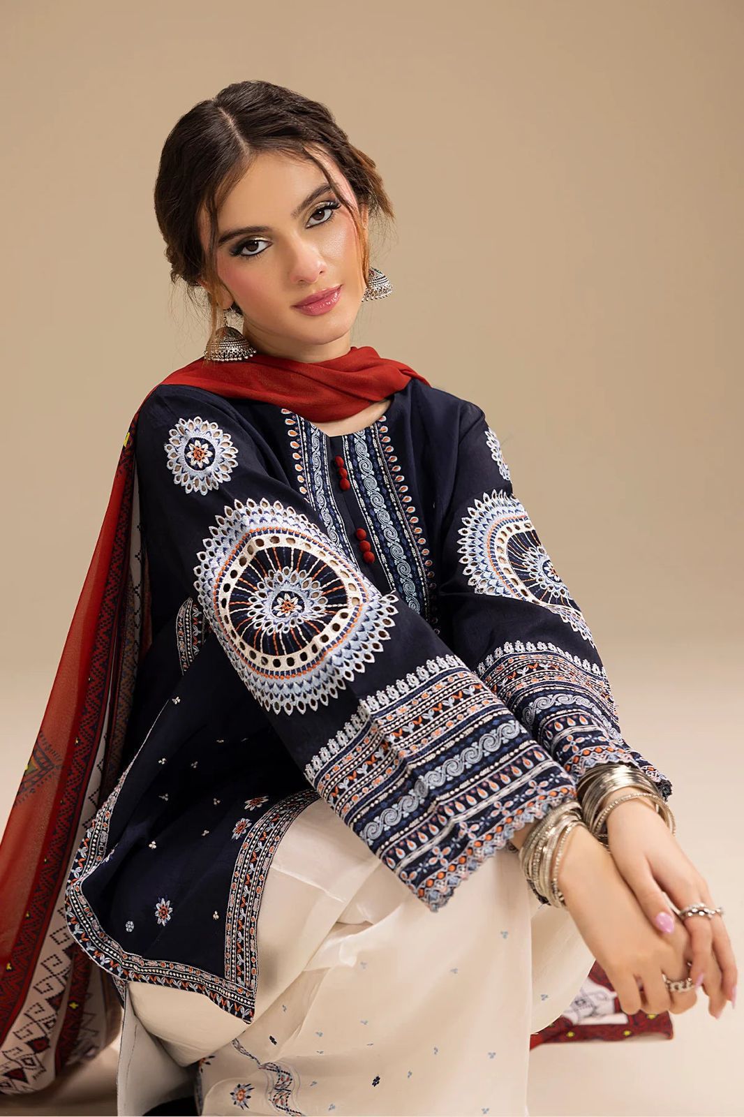 Jazmine -3-Piece Unstitched Premium Dhanak Fabric | Heavy Embroidered Suit AB