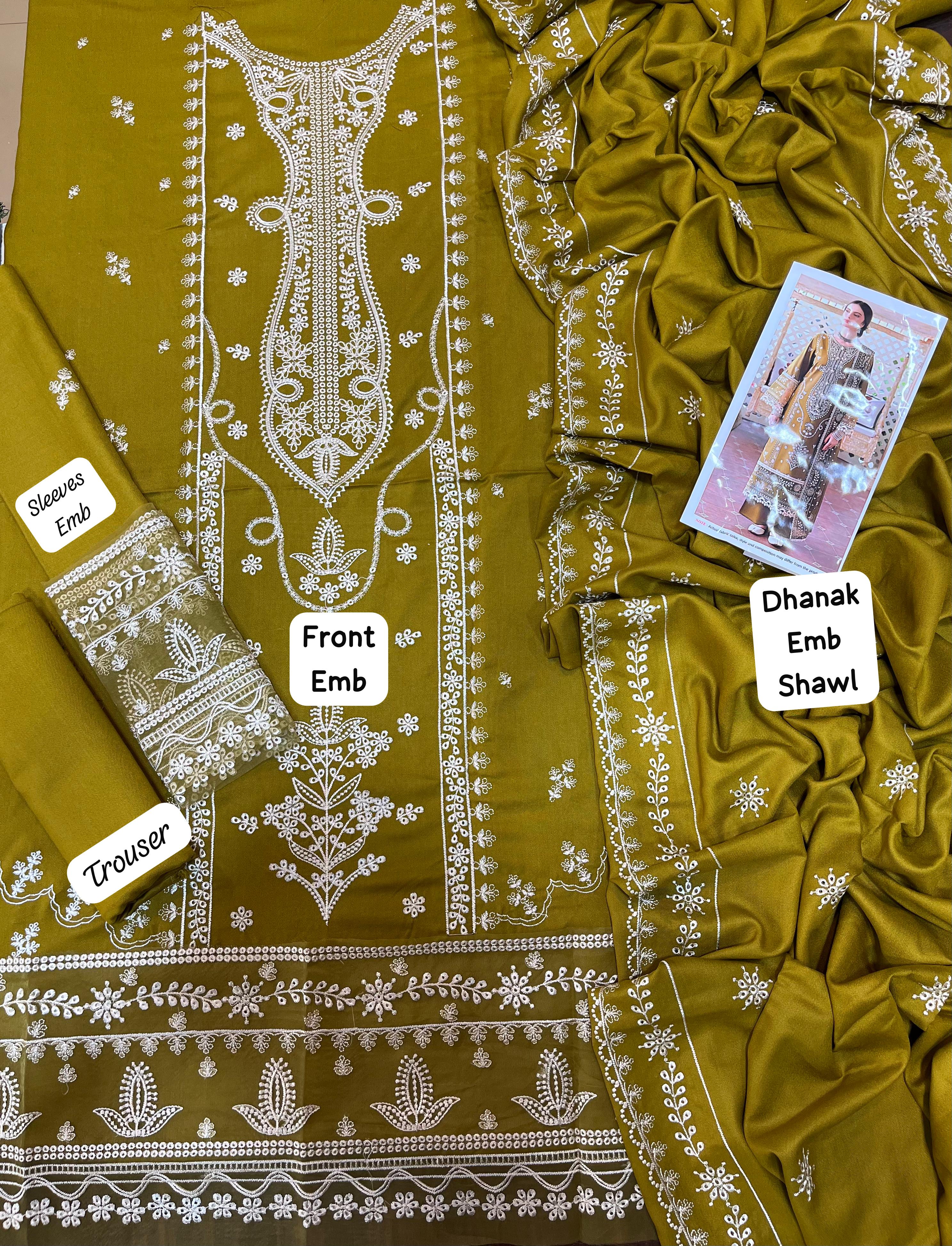 Jazmin 3PC Winter 2025 Collection Embroidered Dhanak Suit Premium Quality AB