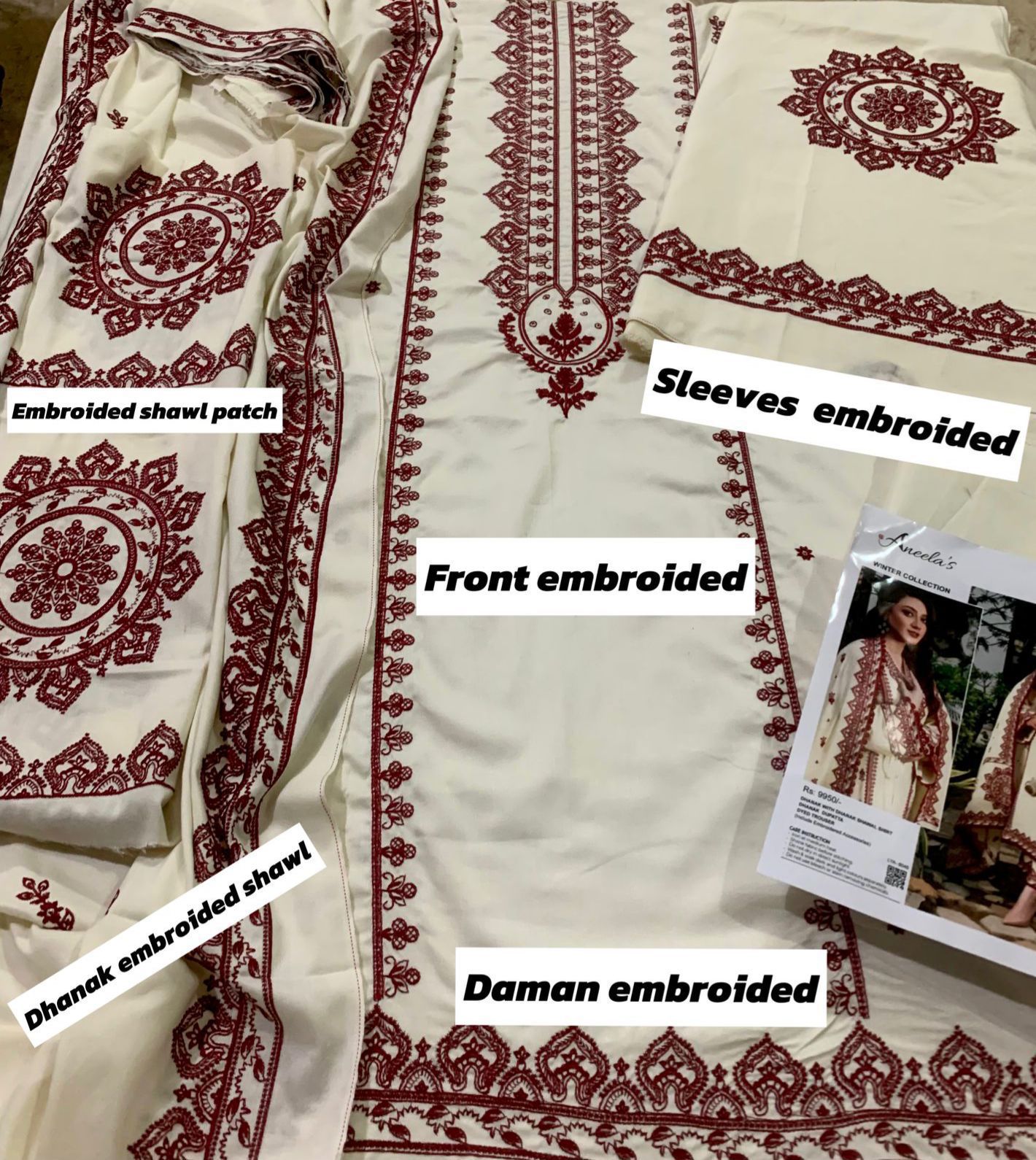 Aneela 3PC Winter 2025 Most Premium Dhanak Fabric | Heavy Embroidered Unstitched Suit AB