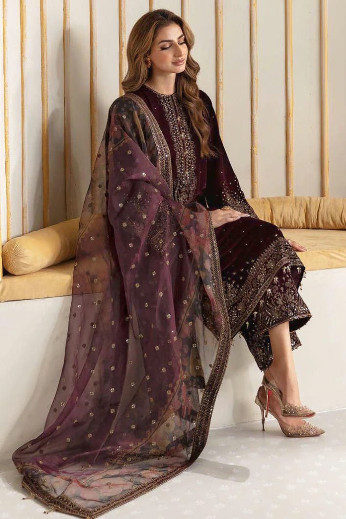 Jazmin Velvet Embroidered Luxury Unstitched 3-Piece Suit MR