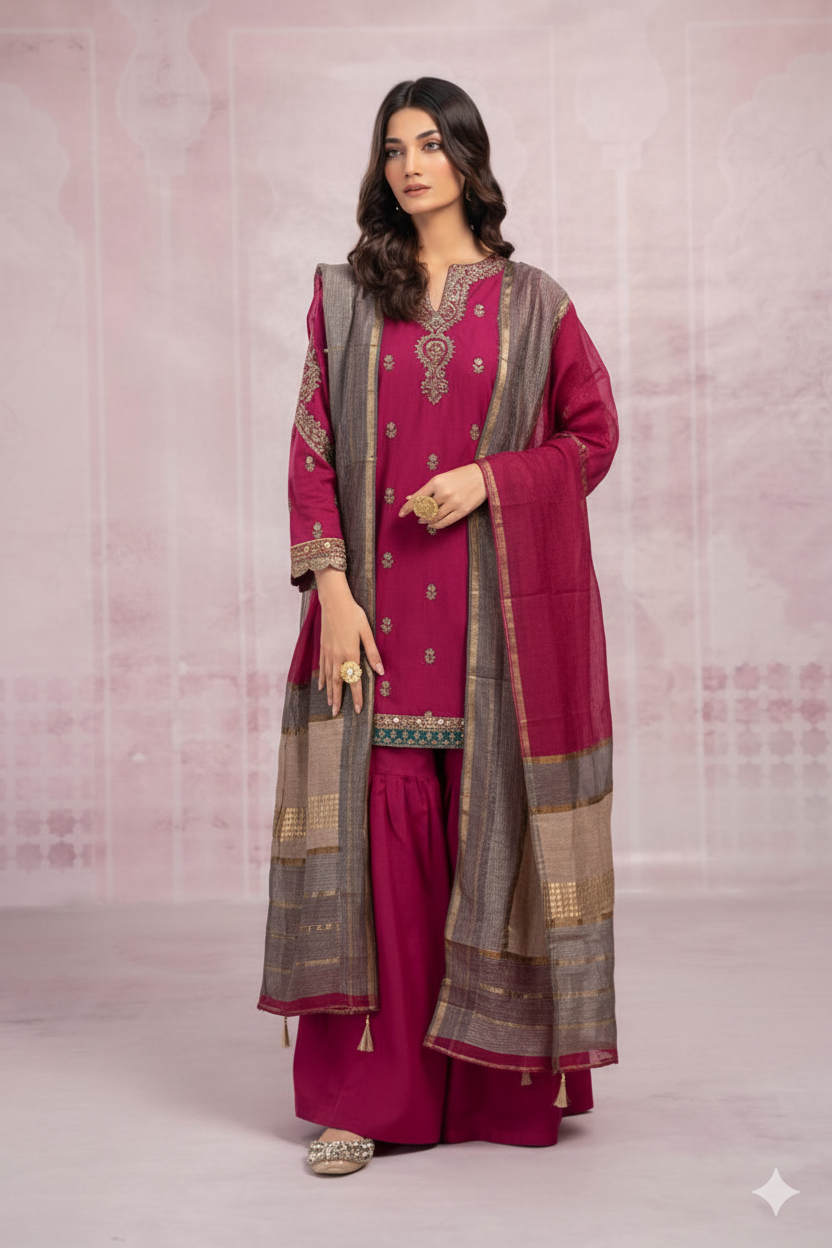 Maria B 3PC Winter 2025 Collection – Premium Dhanak Fabric  Embroidered Suit  AB
