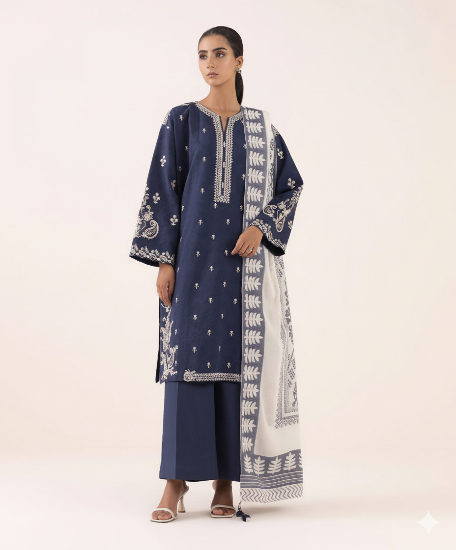 New Arrival – Premium Air-Jet Dhanak 3PC Embroidered Suit FBL