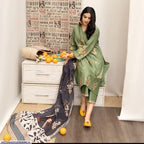 Embroidered Dhanak 3- Unstitched Piece Suit – Green